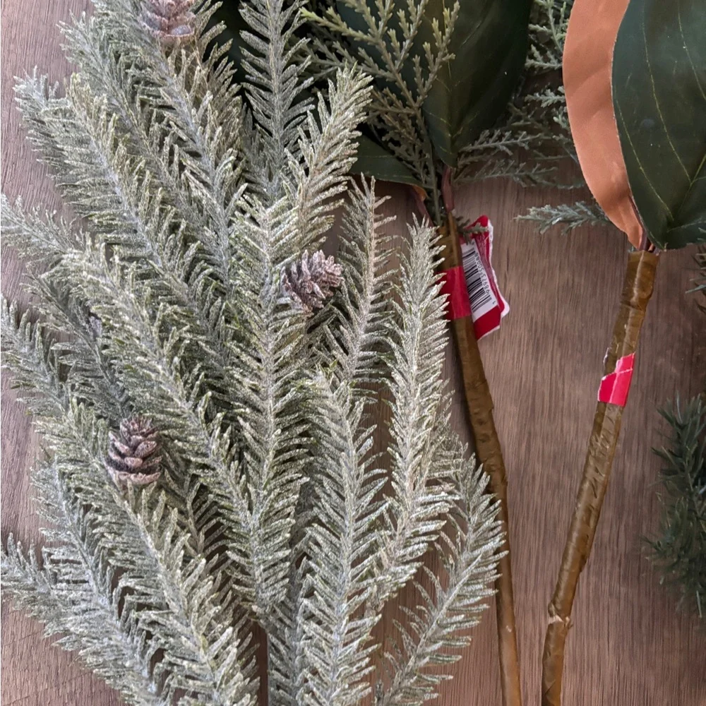 Artificial Magnolia and Pine Holiday Pick Bundle - Green and Brown